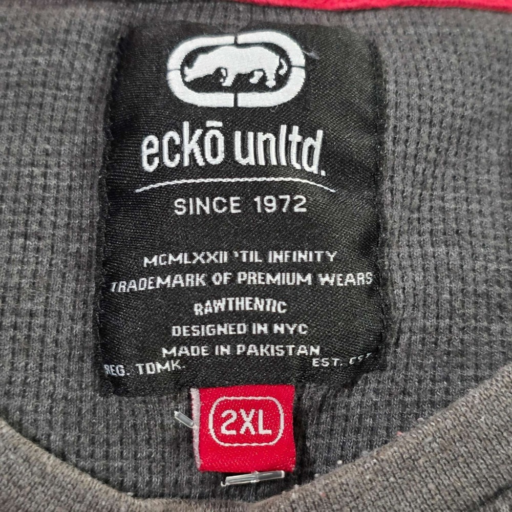 Ecko Unltd. Thermal Long Sleeve Shirt Crewneck Graphic Patch Size 2XL Gray New - Picture 5 of 13